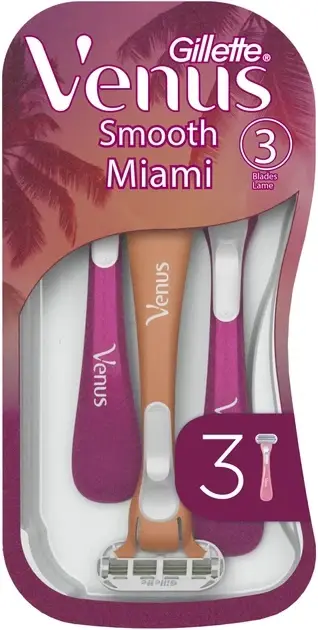 Одноразові жіночі станки для гоління Gillette Venus Smooth Miami (3 шт) зі знижкою 38% на Prom. 1 7666947225 w640 h640 odnorazovi stanki dlya